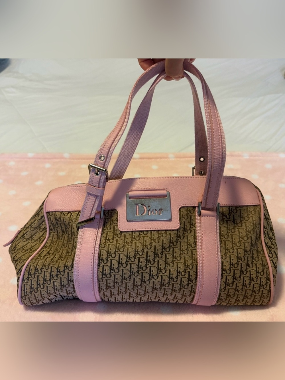 Dior Monogram Boston Bag with Pink Trim